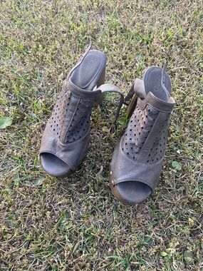 Cato Brown Perforated Open-Toe Mule Heels